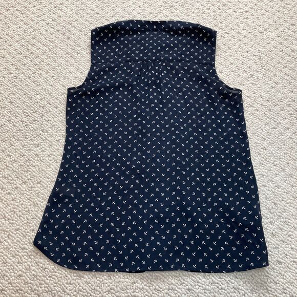 Banana Republic Blouse Top Womens 2 Navy Blue Nautical Sleeveless Button Up - Picture 2 of 11
